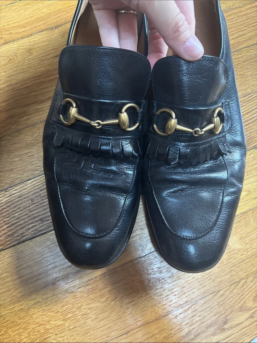 Gucci Men’s Black Horsebit Fringe Loafers